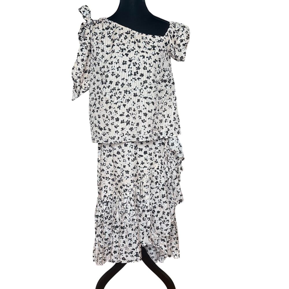 Ulla Johnson silk set ruffled black white floral pleated skirt and blouse SIZE 2